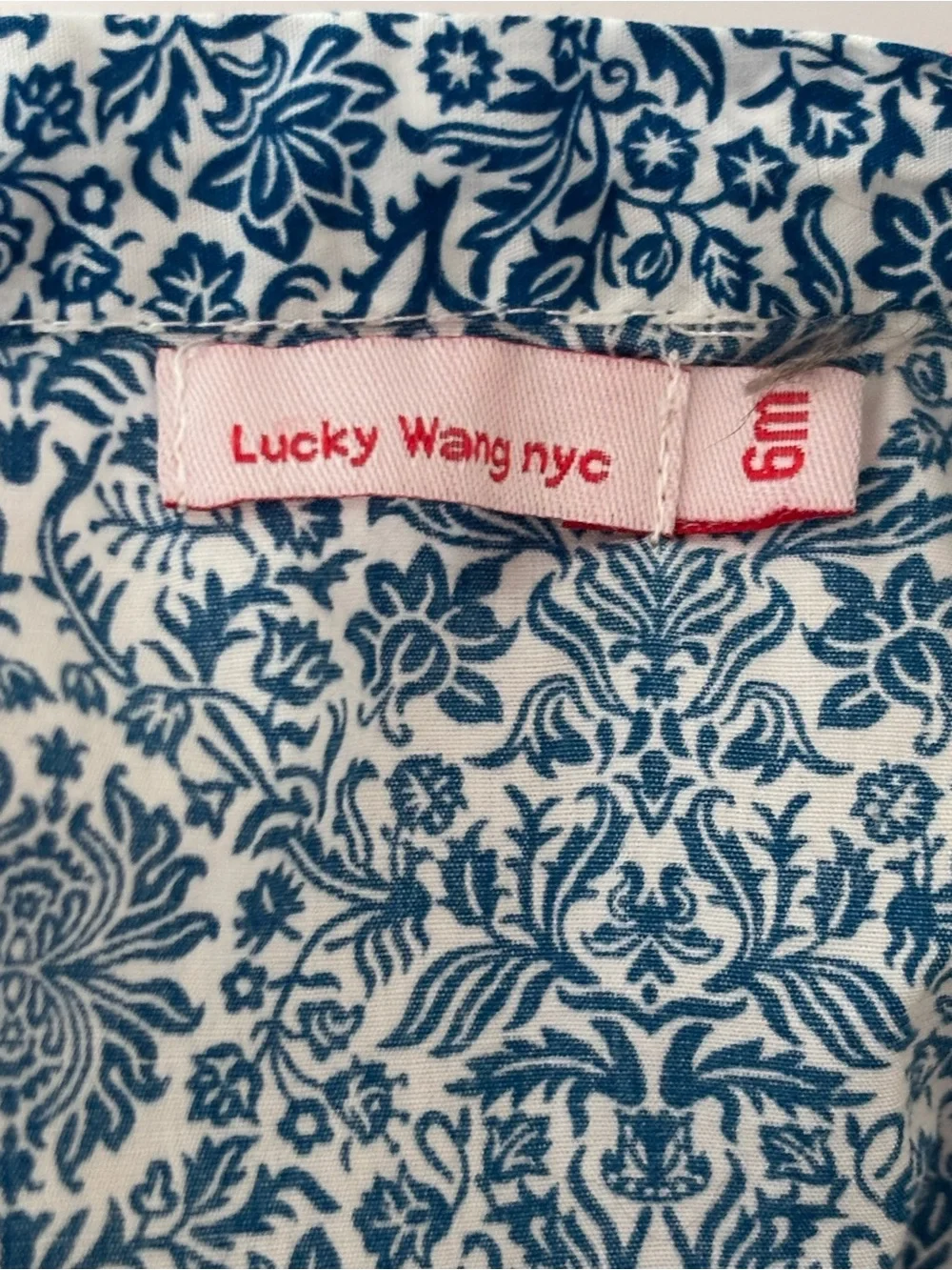 Lucky Wang NYC like new kimono onesie infant baby 6M blue white print floral